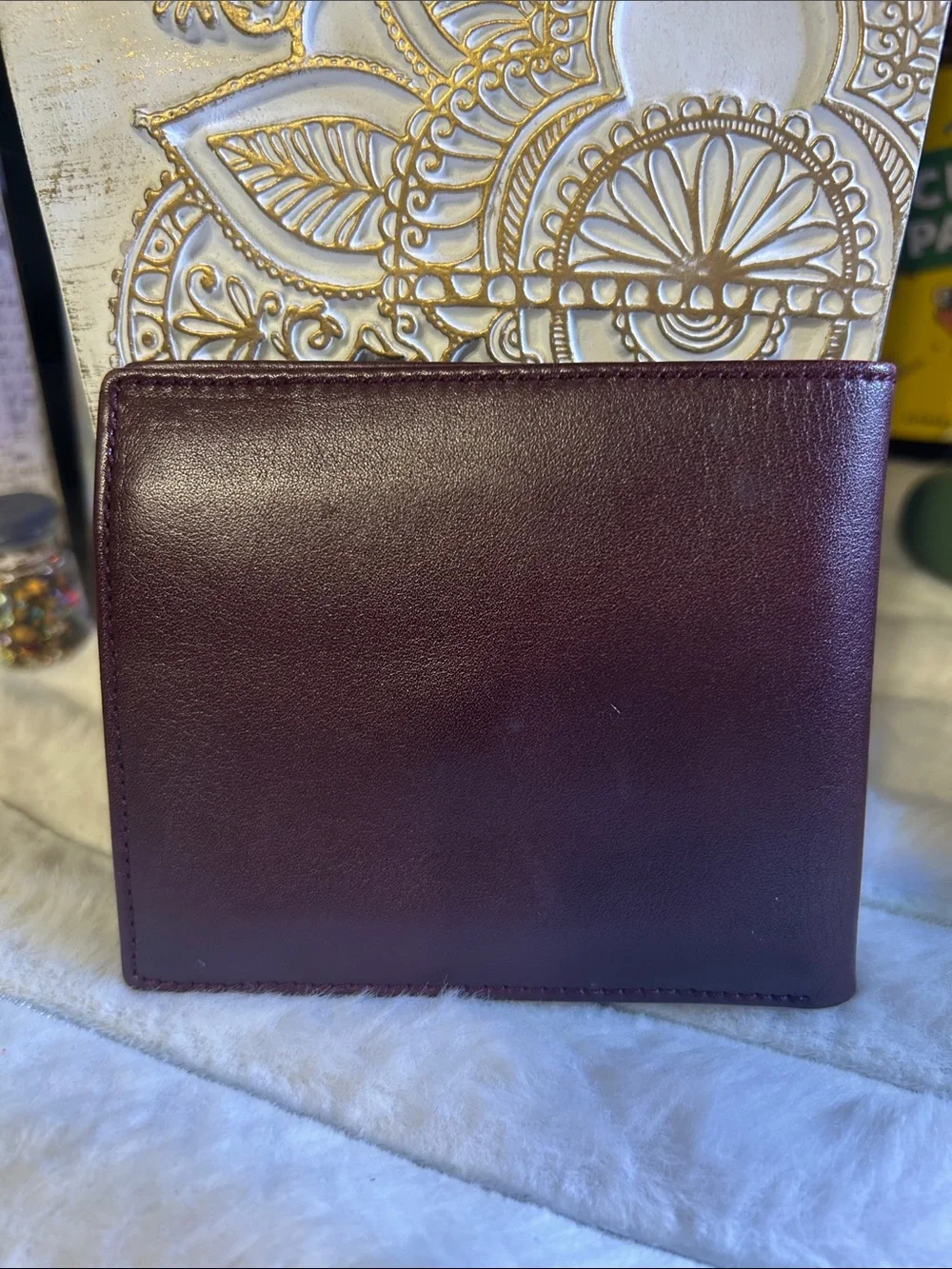 Valentino Garavani Leather Wallet in Burgundy with Gold Logo